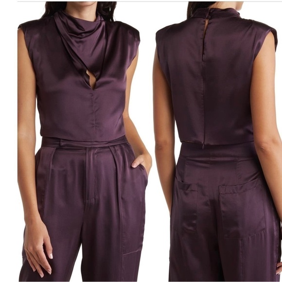 Nicholas Emmie SILK Cross Neck Sleeveless Crop Top in PRUNE Size 10 - Picture 2 of 10